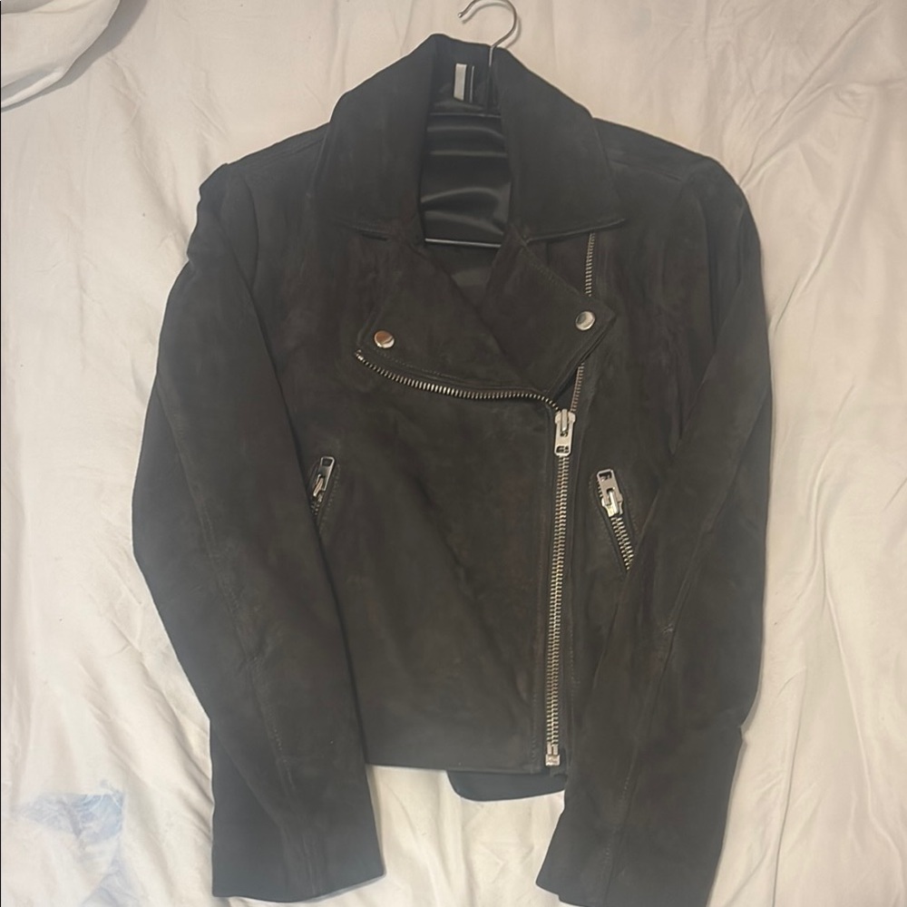 Topshop Black Leather Moto Jacket with Asymmetrical Zipper